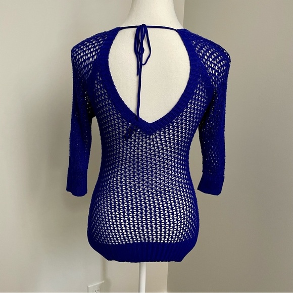 Vintage Y2K Dynamite Crochet Sheer T Shirt Cobolt Blue Size Extra Small - Picture 2 of 5